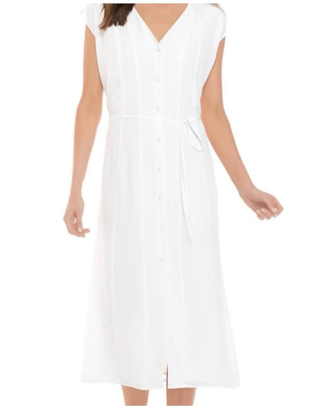 The Limited White Button-Front Midi Dress with Tie Waist